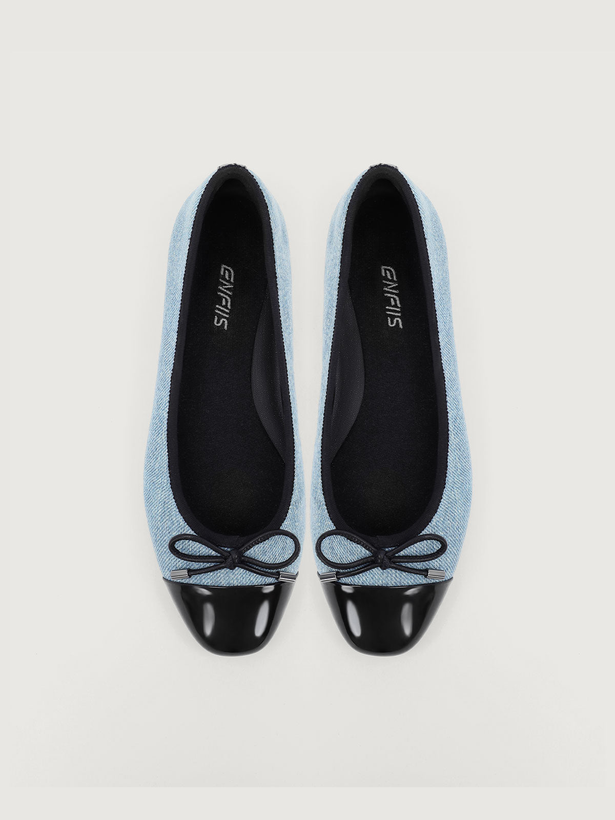 Light Blue Washed Denim Cross-head Ballet Flats - Narrow