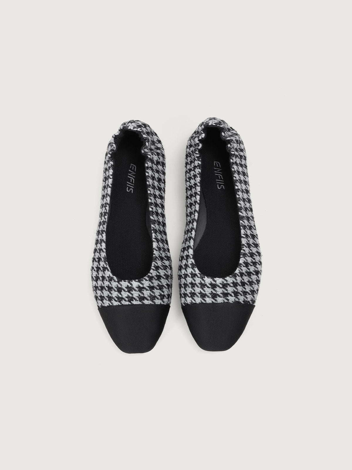 Black Grey Jacquard Square Toe Ballet Flats