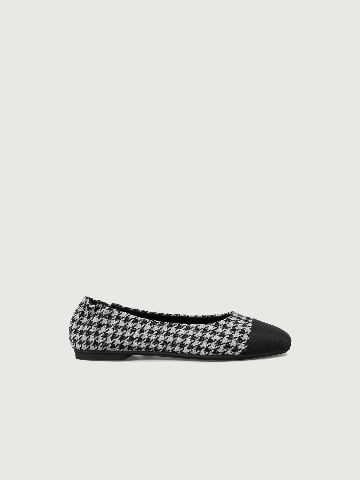 Black Grey Jacquard Square Toe Ballet Flats