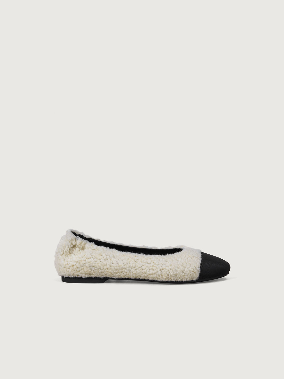 Beige Lamb Square Toe Ballet Flats