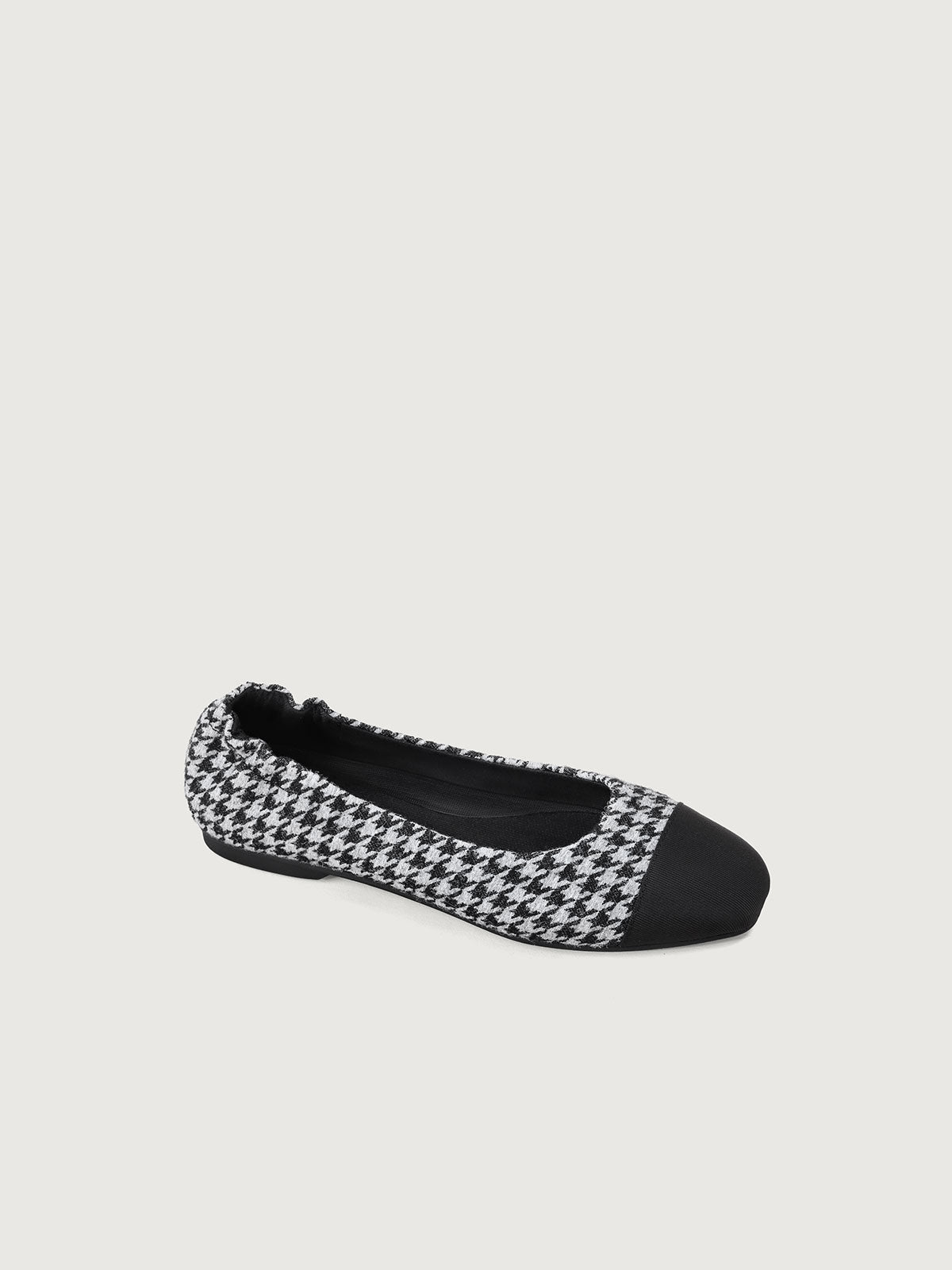 Black Grey Jacquard Square Toe Ballet Flats