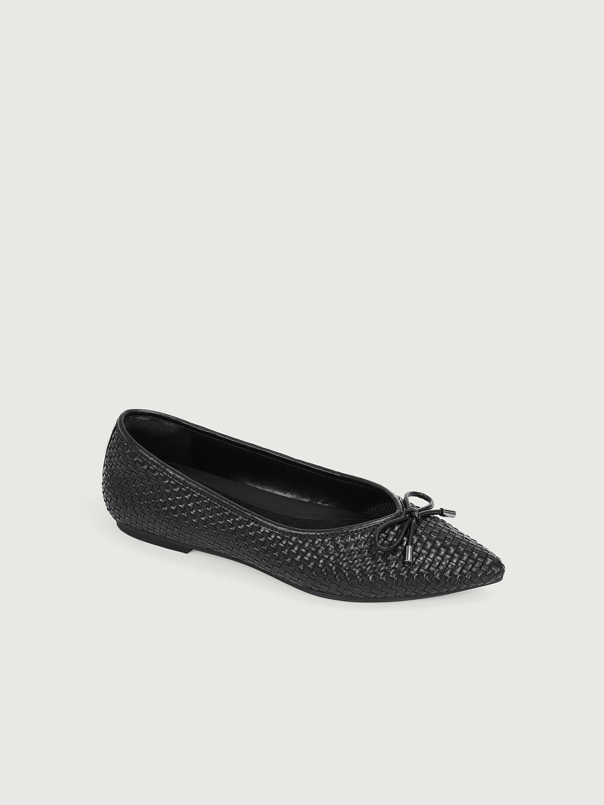 Black Sheepskin Pattern Vegan Leather Woven Ballet Flats Narrow