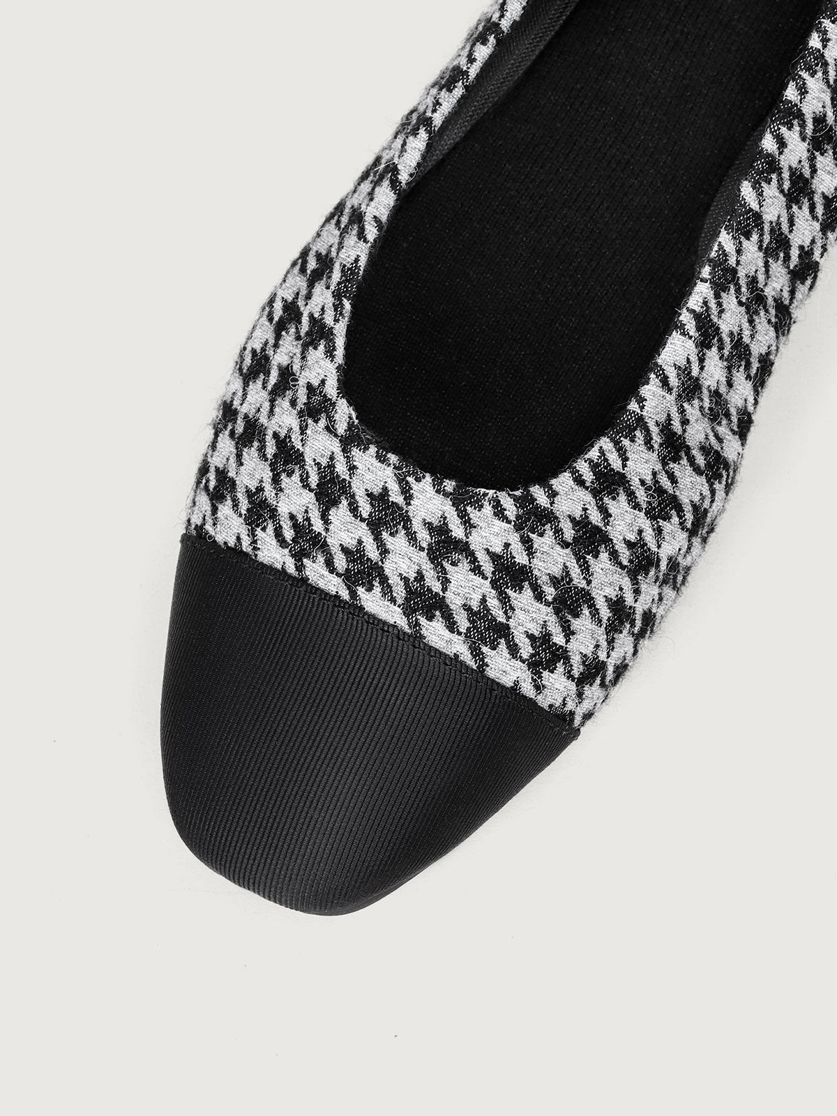 Black Grey Jacquard Square Toe Ballet Flats