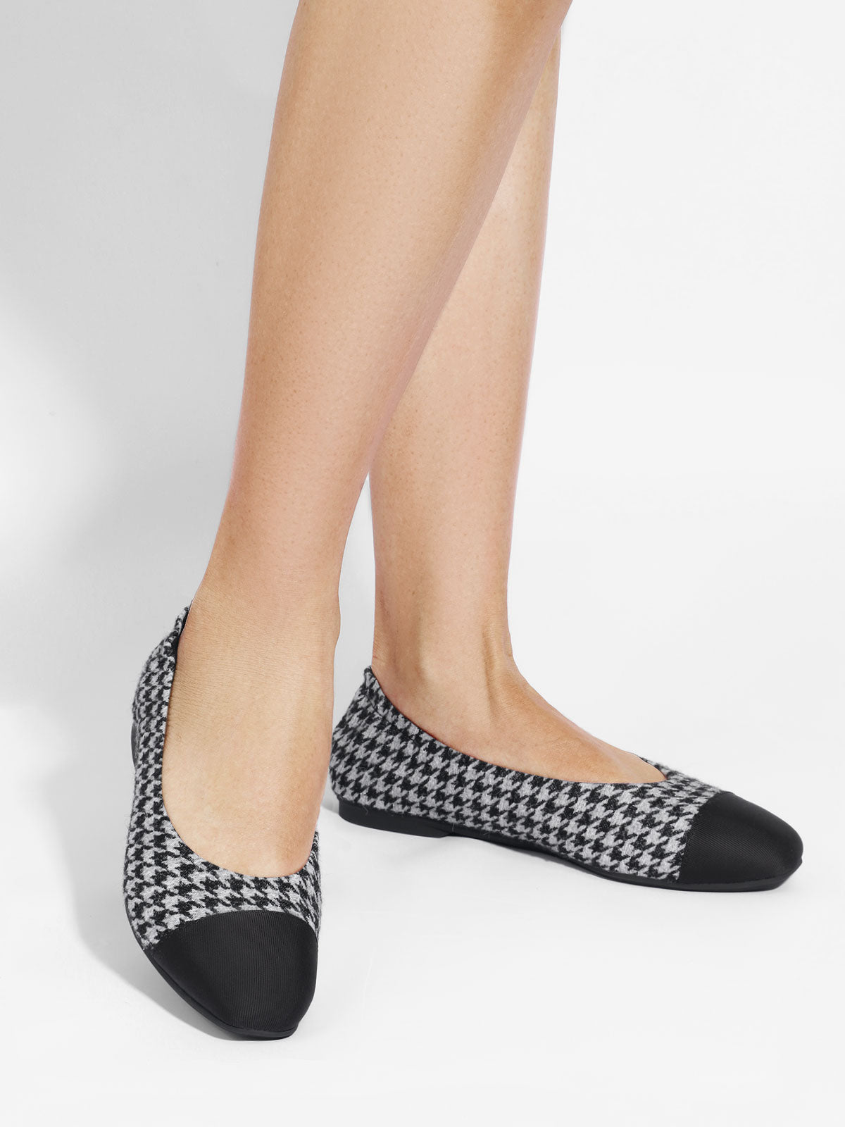 Black Grey Jacquard Square Toe Ballet Flats