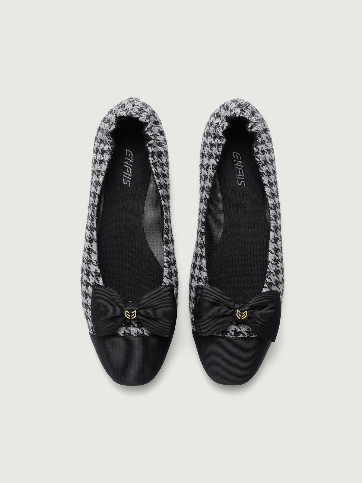 Black Grey Chippendale Jacquard Square Toe Ballet Flats Flats - ENFIIS