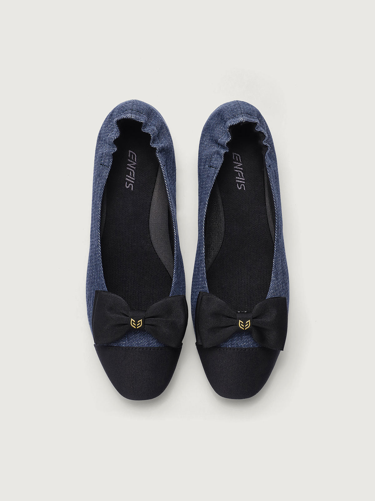 Blue Twill Denim Square Toe Ballet Flats Flats - ENFIIS