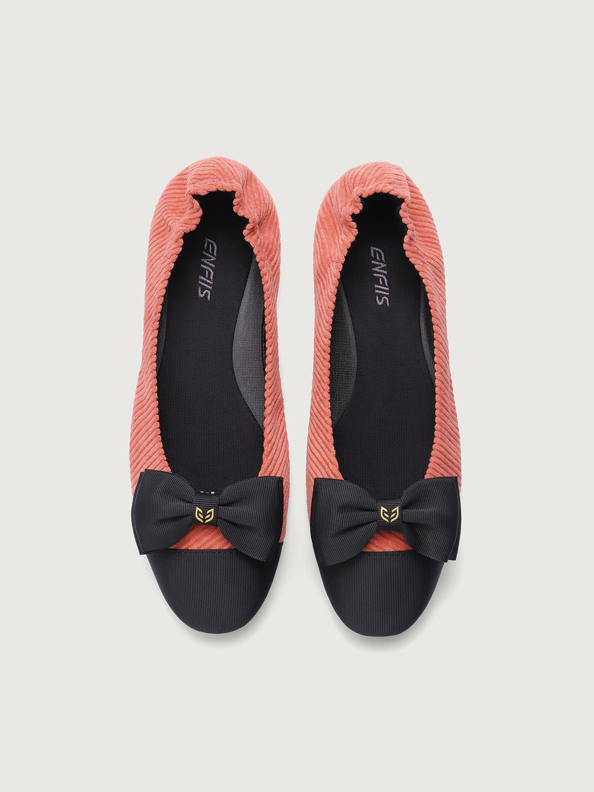 Red and Orange Twill Square Toe Ballet Shoes Flats - ENFIIS